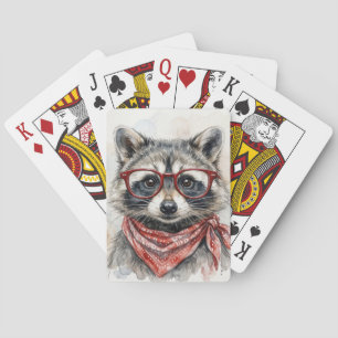 Jeu De Cartes Raton laveur portant des lunettes rouges et un ban