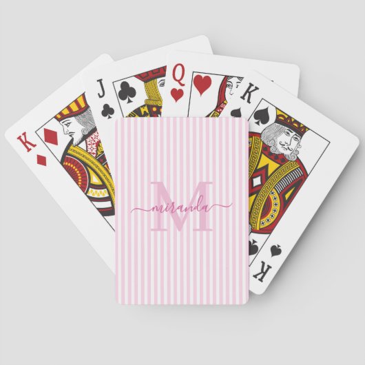 Jeu De Cartes Rayoné rose et blanc Monogramme Nom (dos)