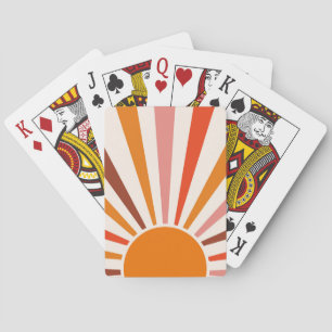 Jeu De Cartes Rayons Soleil Rétro Coucher Soleil Orange Mi-Siècl