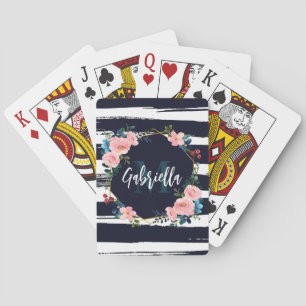 Jeu De Cartes Rayures Et Monogramme De Cadre Floral