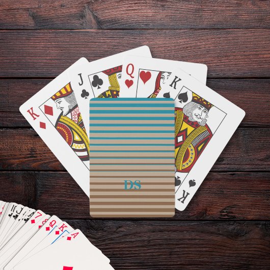 Jeu De Cartes Rayures horizontales Monogramme Brown et bleu
