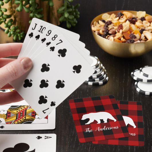 Jeu De Cartes Red Buffalo Plaid & Bear | Nom personnel Cadeau (In Situ)