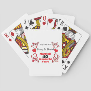 Jeu De Cartes Red Scroll & Hearts Noms et Date 40 Anniversaire