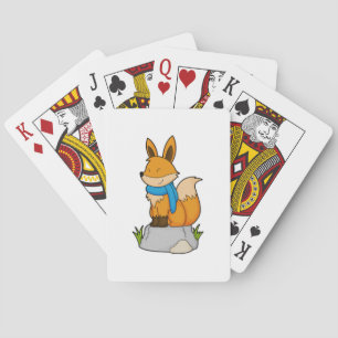 Jeu De Cartes Renard avec Écharpe sur Rocher