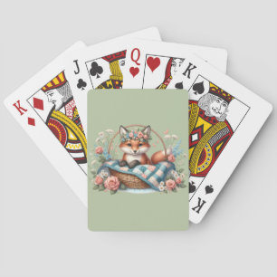 Jeu De Cartes Renard floral en panier avec courtepointe et fleur