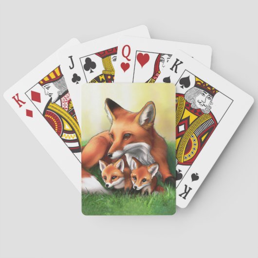 Jeu De Cartes Renard rouge Mère et Kits dans l'herbe (dos)