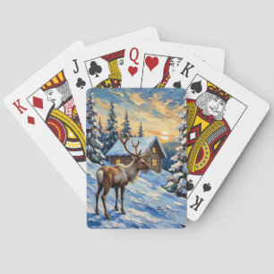 Jeu De Cartes Renne vintage par peinture de Noël de cabane ennei