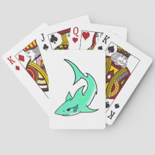 Jeu De Cartes requin souriant de dessin animé bleu vert océan an