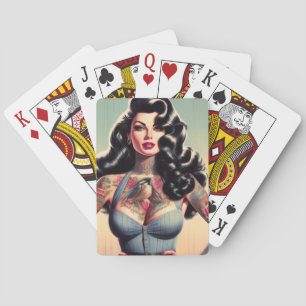 Jeu De Cartes Retro Beauté tatoué vers le haut