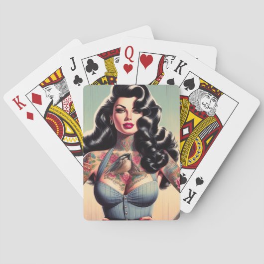 Jeu De Cartes Retro Beauté tatoué vers le haut (dos)