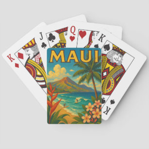 Jeu De Cartes Retro Maui Hawaii Surfer Paradise Travel
