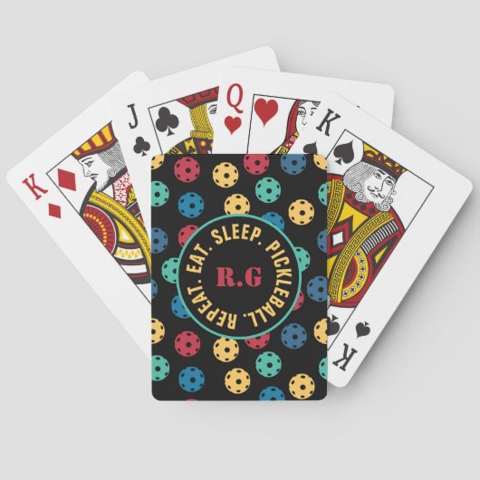 Jeu De Cartes 😍 Retro Pickleballs / noir avec initiales (dos)