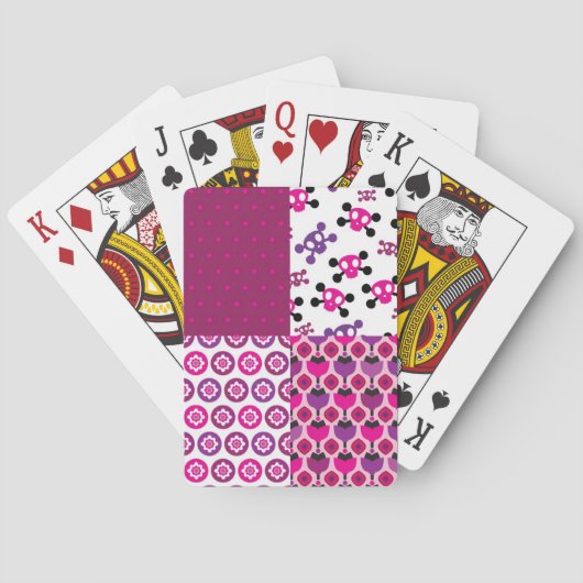 Jeu De Cartes Rétro point de polka de crâne de fleur (dos)