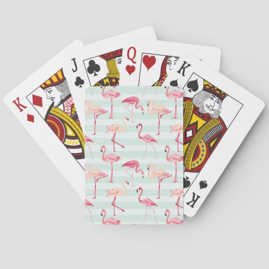 Jeu De Cartes Rétros Flamants roses sur les rayures en bon état (dos)