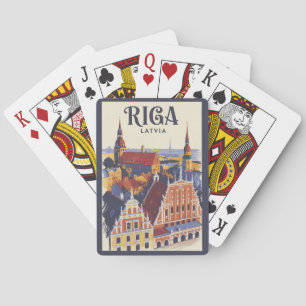 Jeu De Cartes Riga Lettonie Illustration Voyage Art Vintage