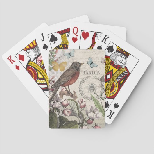 Jeu De Cartes Robin Elegant Bird Butterfly French Art (dos)