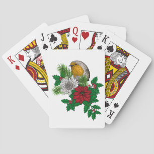 Jeu De Cartes Robin rouge sur décoration de Noël