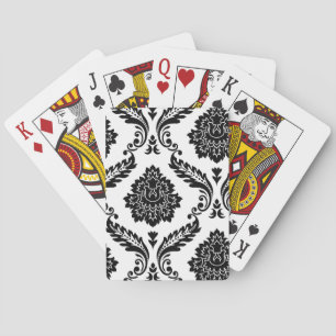 Jeu De Cartes Rococo Damassé Motif Décalé Noir sur Blanc