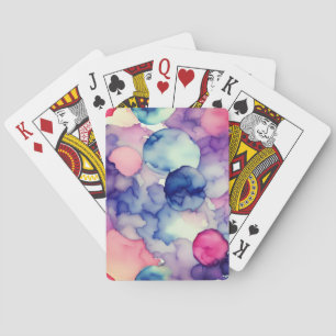 Jeu De Cartes Rose bleu violet Aquarelle peinture Fusion