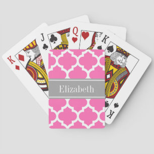 Jeu De Cartes Rose Chaud2 Blanc Marocain #5 Gris Foncé Monogramm