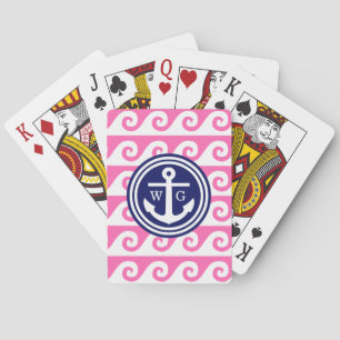 Jeu De Cartes Rose Chaud Bleu Marine Blanc Ancres Clés Grecques