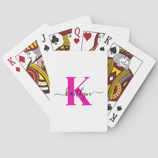 Jeu De Cartes Rose Chaud Noir Initial Nom Monogrammé (dos)