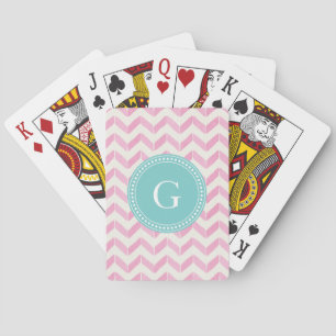 Jeu De Cartes Rose en pastel chic et monogramme en bon état de