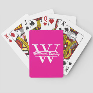 Jeu De Cartes Rose et blanc Monogramme simple de nom de famill