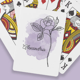 Jeu De Cartes Rose Fleur d'art de ligne Purple Aquarelle Nom