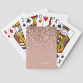 Jeu De Cartes Rose Gold Blush Pink Glitter Script Monogramme Fém (dos)
