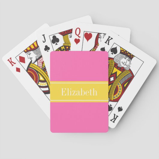 Jeu De Cartes Rose Hot #2, Ananas Ribbon Nom Monogramme (dos)