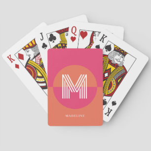 Jeu De Cartes Rose Orange Géométrique Moderne Monogramme Élégant