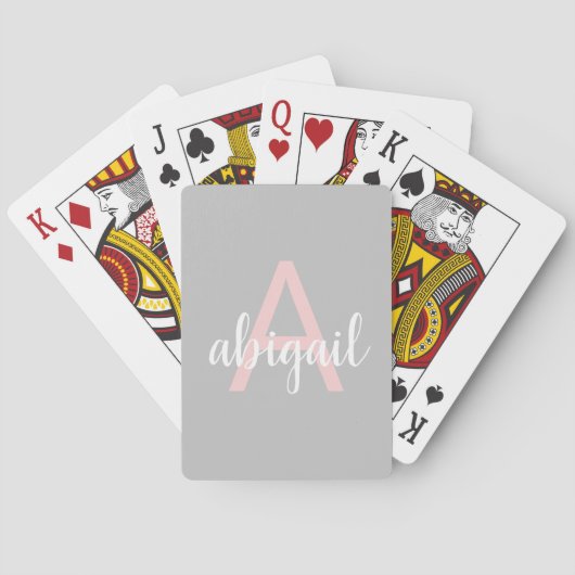 Jeu De Cartes Rose Pâle Gris Monogramme Nom et Initiale (dos)