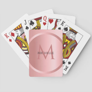 Jeu De Cartes Rose personnalisé Monogramme or Élégant Modèle