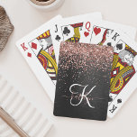 Jeu De Cartes Rose personnalisé Parties scintillant or noir Étin<br><div class="desc">Personnalisez facilement ce design de carte de jeu élégant et branché avec une jolie parties scintillant brillante en or rose sur un arrière - plan métallique brossé noir.</div>