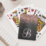 Jeu De Cartes Rose personnalisé Parties scintillant or noir Étin<br><div class="desc">Personnalisez facilement ce design élégant et tendance de cartes à jouer avec une jolie parties scintillant brillante en or rose sur un arrière - plan métallique brossé noir.</div>