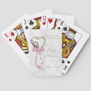 Jeu De Cartes Rose Romantique, Cœur d'Or et Ruban Rose