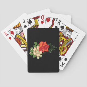 Jeu De Cartes Rose rouge et marguerites Arrière - plan noir