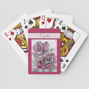 Jeu De Cartes Rose rouge Roses Fleur Aquarelle Florale Art pourp