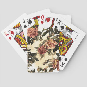 Jeu De Cartes Roses Floral Aquarelle, Motif Peonies.