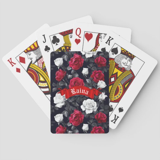 Jeu De Cartes Roses noires et blanches rouges Goth (dos)