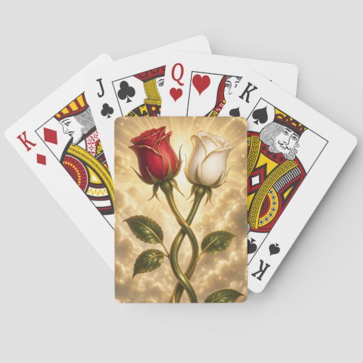 Jeu De Cartes Roses rouges et blanches entrelacées. (dos)