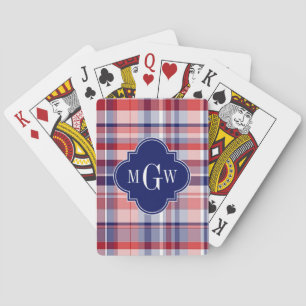 Jeu De Cartes Rouge Blanc Bleu Preppy Madras Monogramme