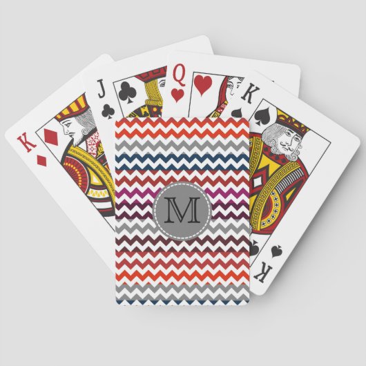Jeu De Cartes Rouge blanc gris Chevron Zigzag Monogramme (dos)