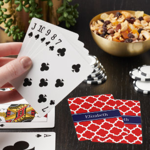 Jeu De Cartes Rouge Blanc Marocain #5 Bleu Marine Monogramme Nom