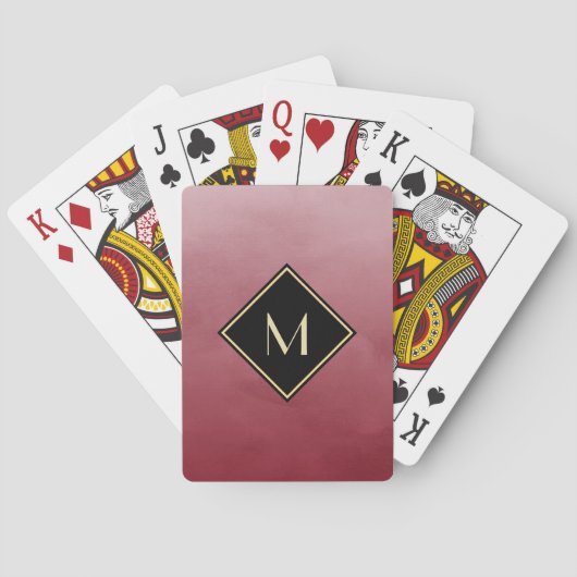 Jeu De Cartes Rouge brossé élégant avec un monogramme or simple (dos)