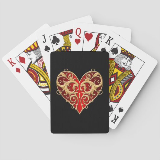Jeu De Cartes Rouge Filigree Heart Jouer Cartes (dos)