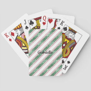 Jeu De Cartes Rouge Pâle Vert Paillettes Rayures