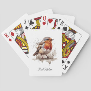 Jeu De Cartes Rouge rouge de l'oiseau mignon en aquarelle