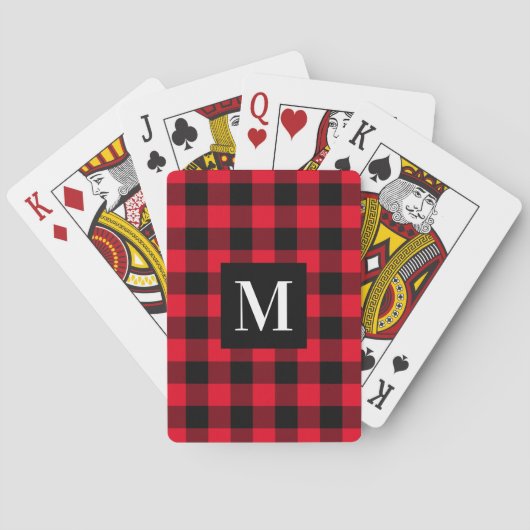 Jeu De Cartes Rouge Rustique Plaid de Buffalo Monogramme Noir (dos)